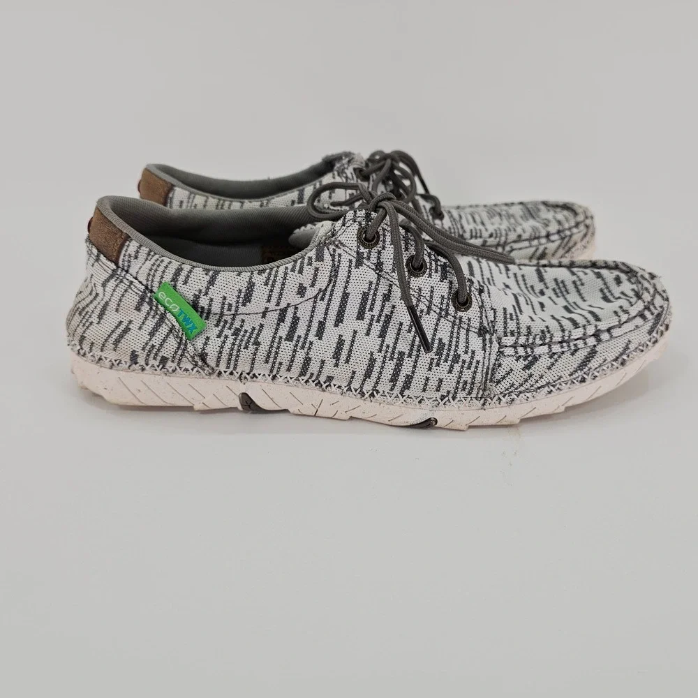 Twisted X‎ Mens EcoTWX Slip On Driving Loafers Grey White Patterned Knit 9.5